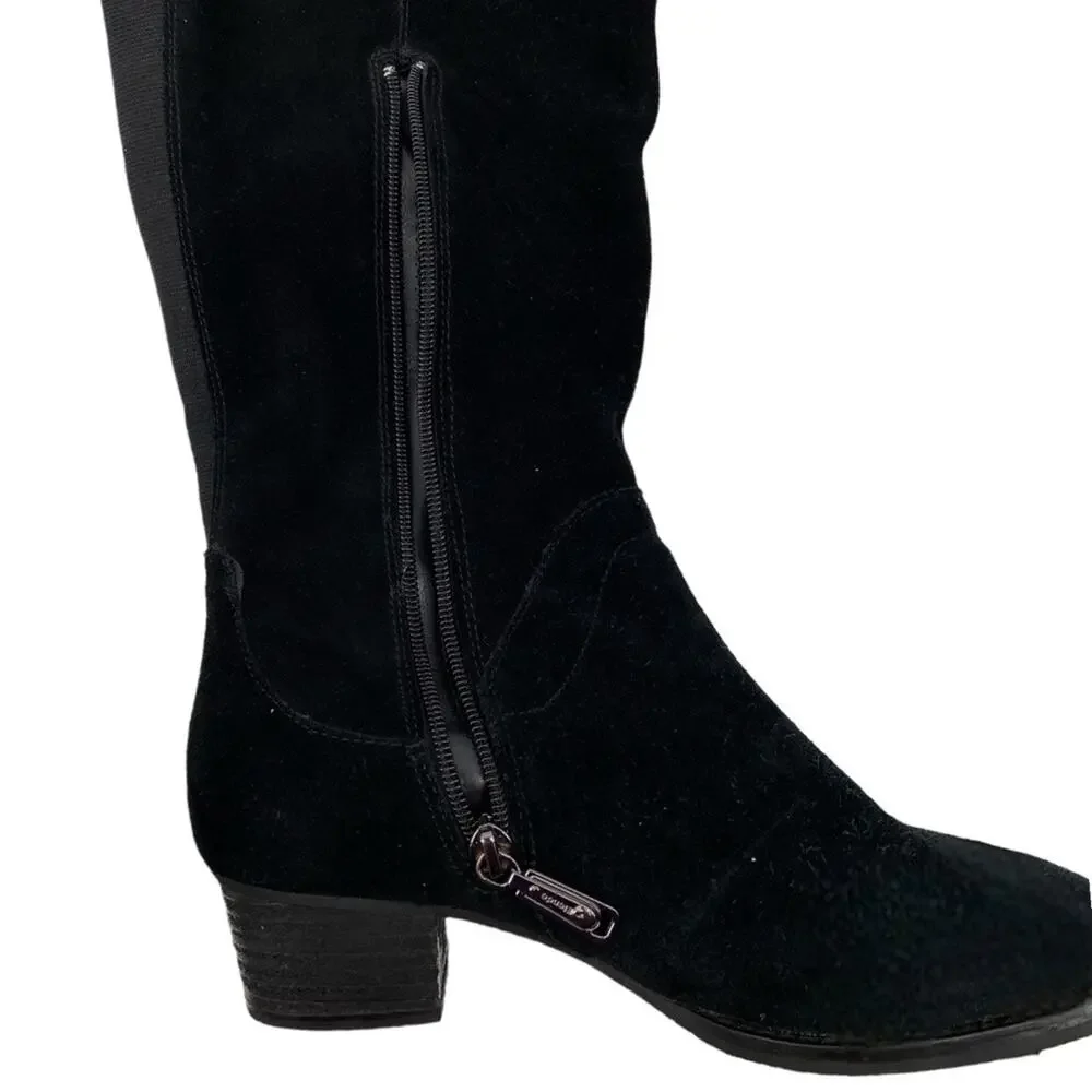 BLONDO Nestle Boots Knee High Suede‎ Ruffle Fringe Black Riding Waterproof 7.5